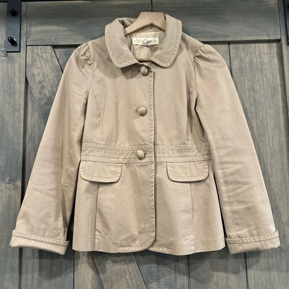 J Crew Women's Chino Classic Twill Collared Fitted Pleated Back‎ Jacket Size 0
